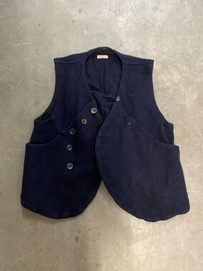 Kapital Dark Navy Wool Vest with Rounded Neckline